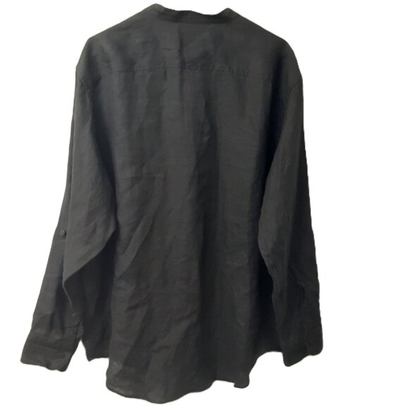 Baird McNutt Men's Top 2XB Black Pullover Roll Tab V-Neck 100% Linen Easy Care - Picture 2 of 7